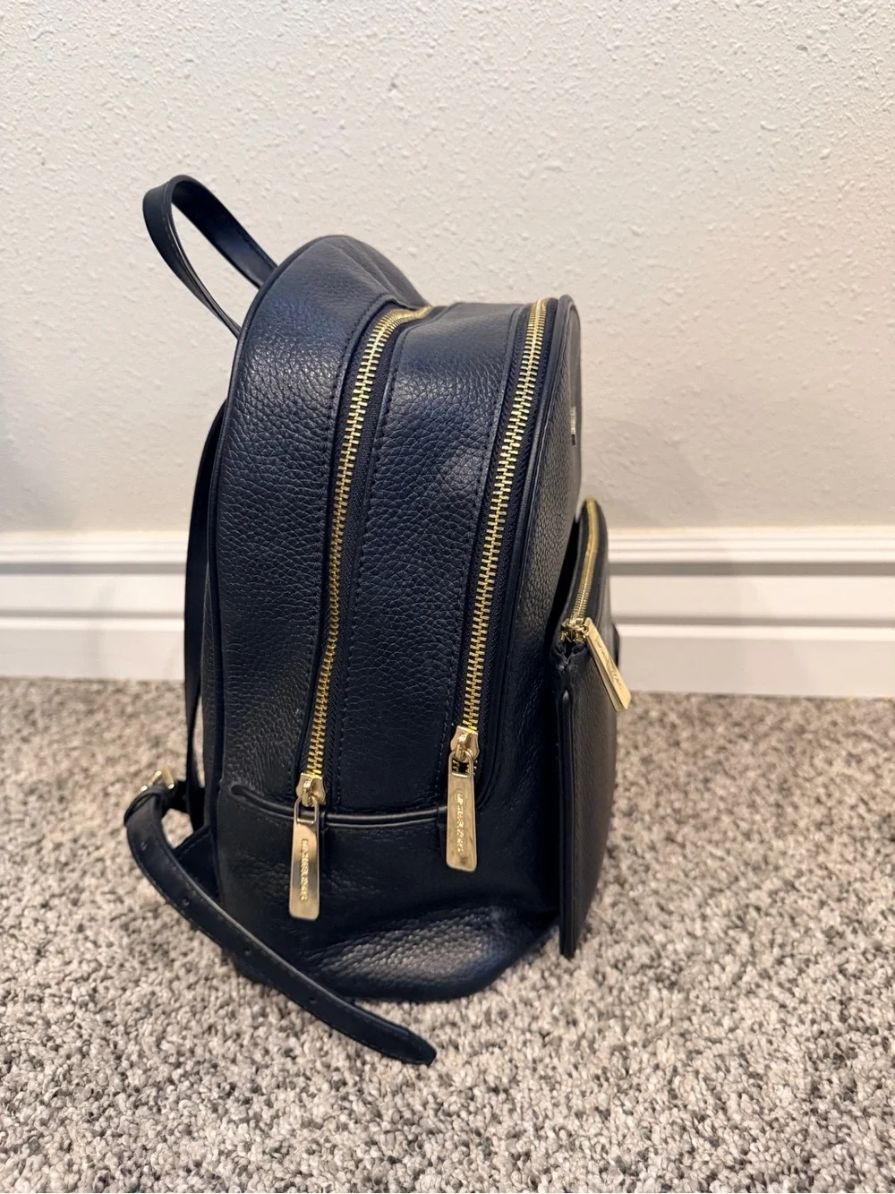 Michael Kors Black Pebbled Leather Backpack with Gold Accents